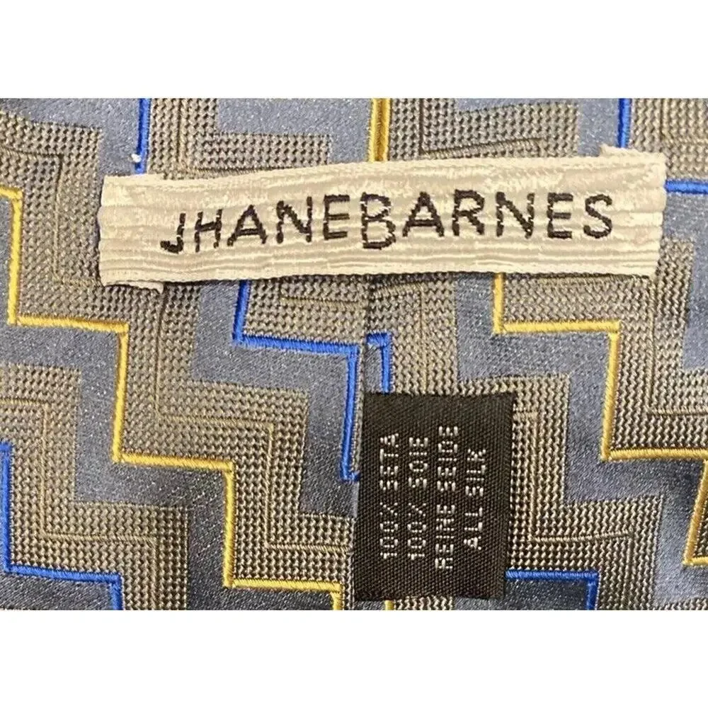JHANE BARNES Men's Necktie 100% Silk Tie Designer Abstract Blue Navy Gray Italy